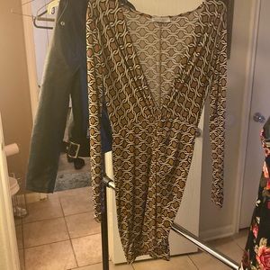 Brown lux short sexy long sleeve dress